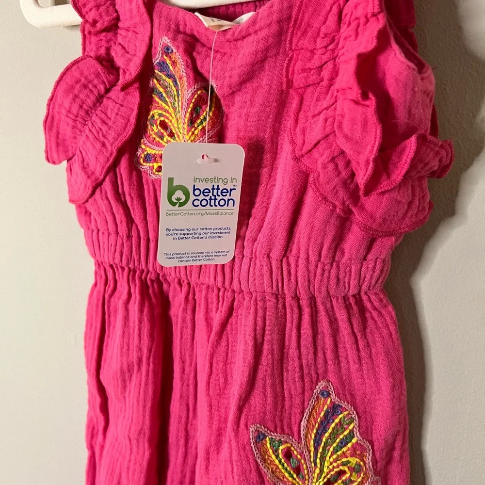 Pink Ruffled Kids Jumpsuit with Butterfly Accents size 12 month NWOT
